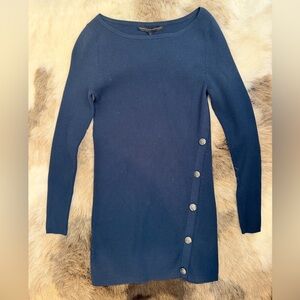 White House Black Market navy blue ribbed long sleeve tunic dress side buttons
